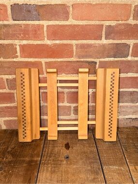 Pampered Chef Wooden Trivet with Checker Inlay - Natural Brown
